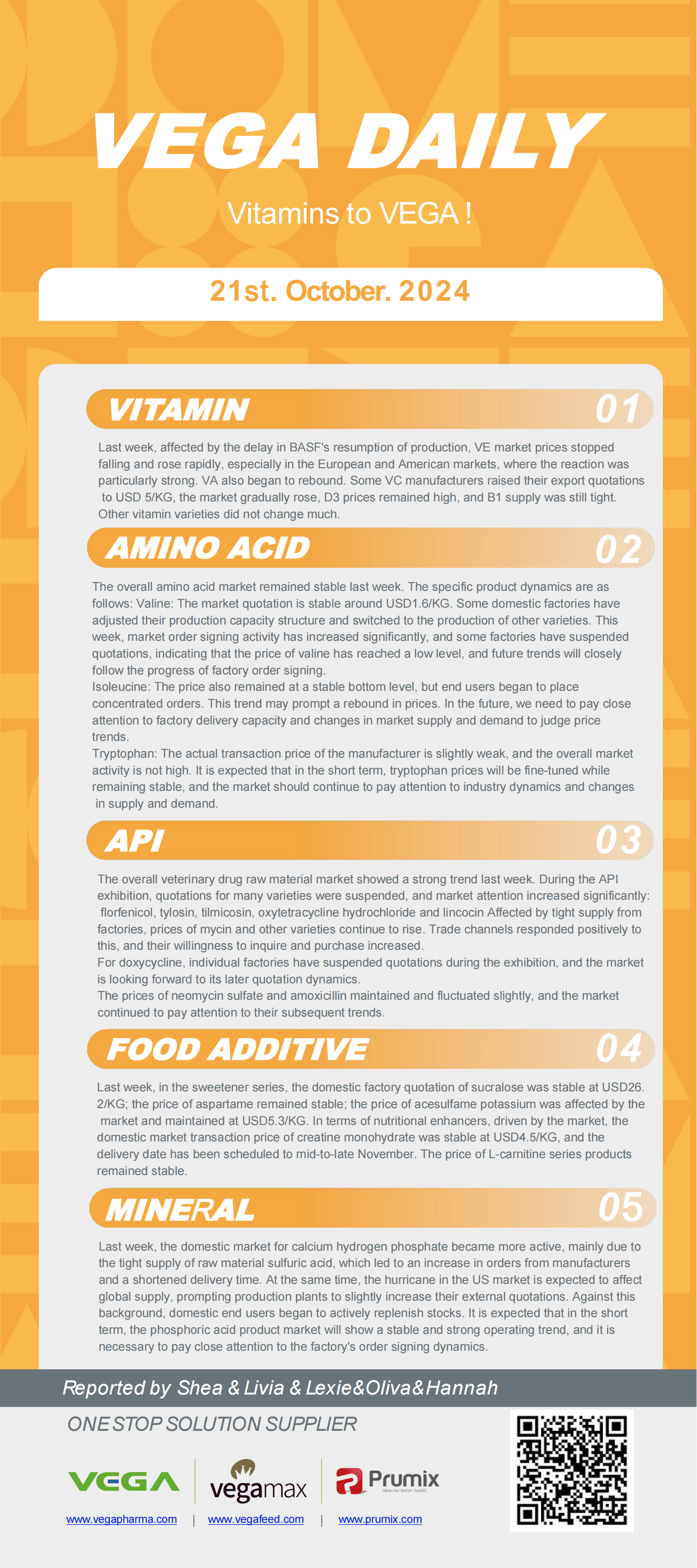 Vega Daily Dated on Oct 21st 2024 Vitamin Amino Acid APl Food Additives.png